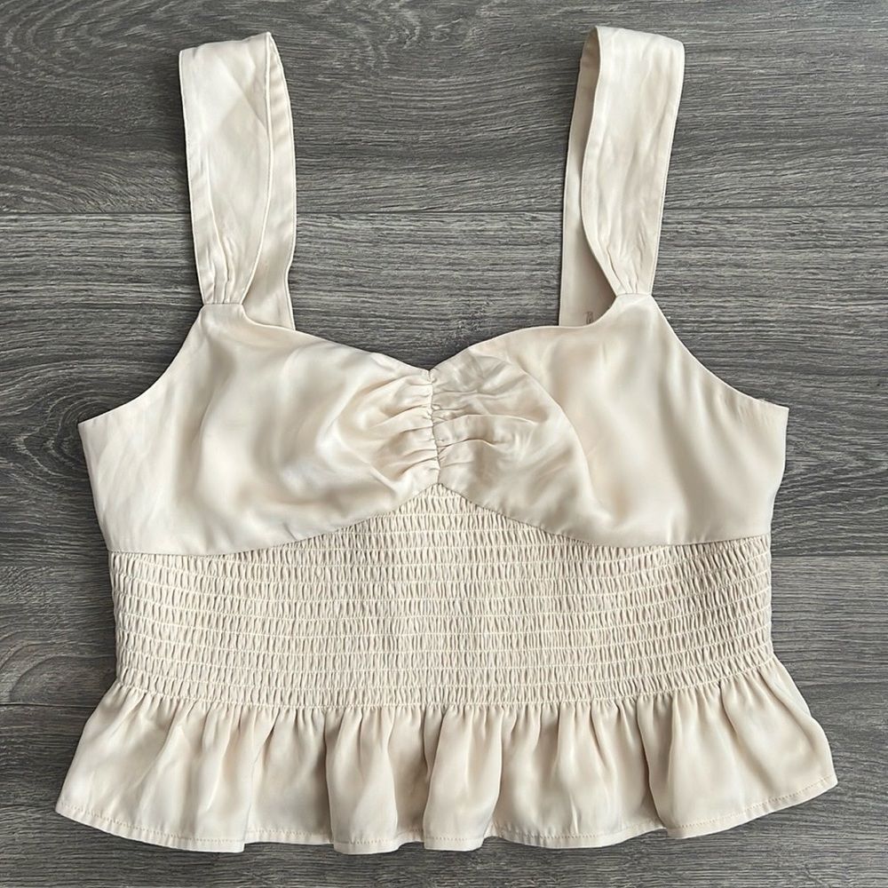 AMERICAN EAGLE Satin Corset Tank Top Small Cream Smocked Cottagecore Milkmaid